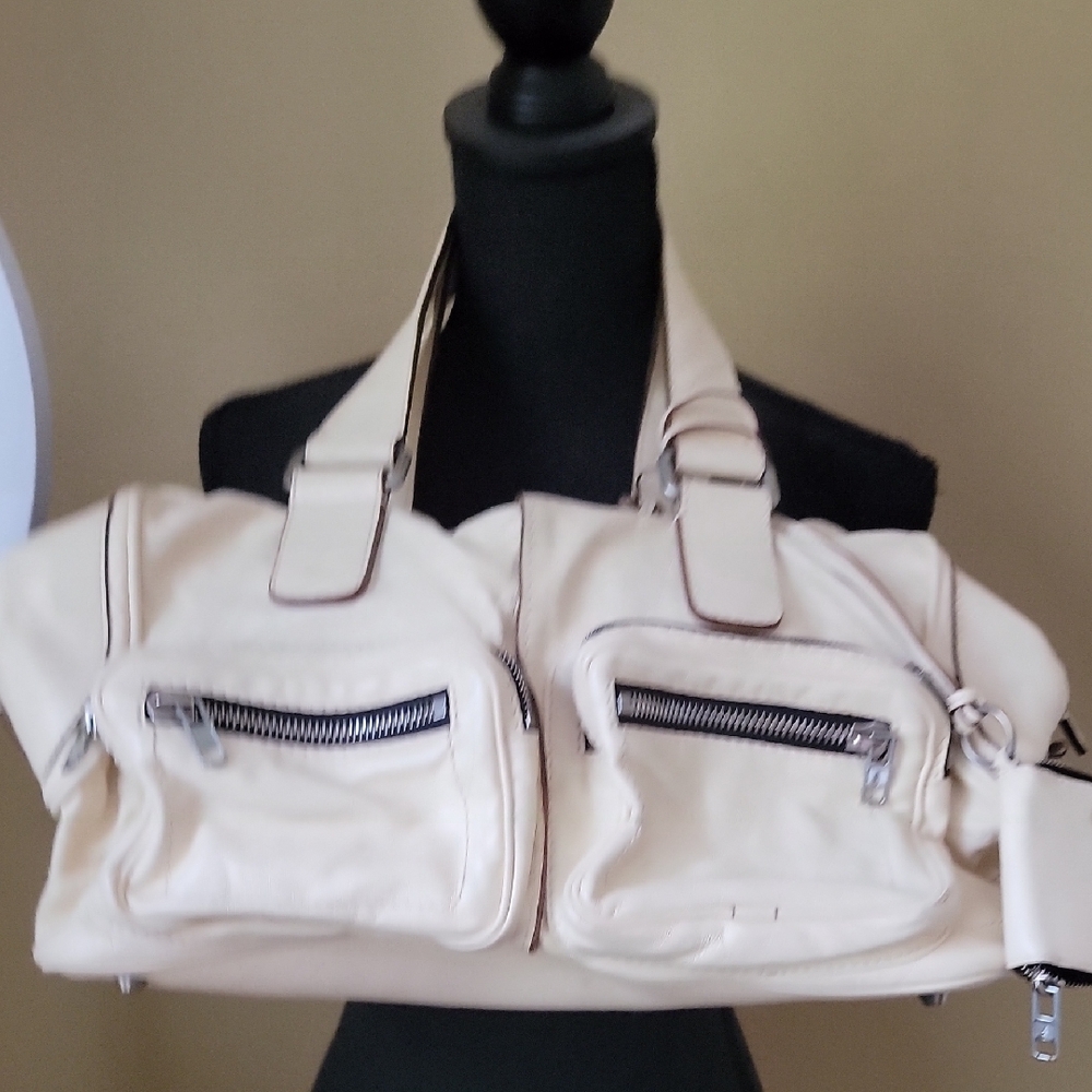 Chloe Cream Shoulder Bag with Textured Leather